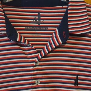 Johnnie O Men's Polo Shirt L Short Sleeve Striped Navy‎ Red White